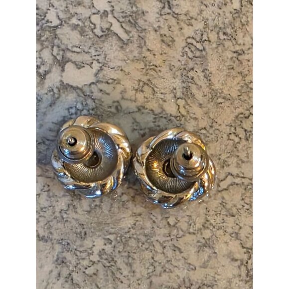 Vintage Silver-Tone Twisted Knot Style Post Back Earrings - Picture 3 of 4